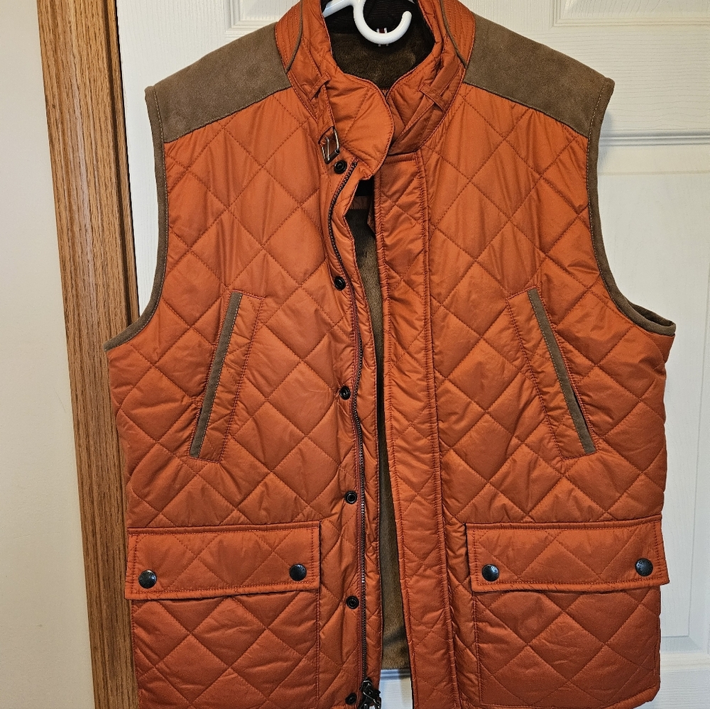 Men's Tommy Hilfiger Medium Quilted Orange Vest with Brown Suede Trim
